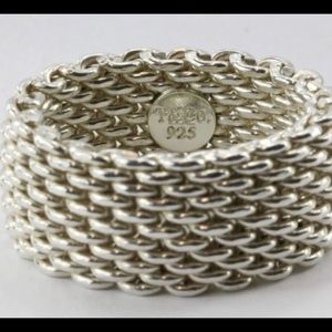 Authentic Tiffany & Co. Sterling Silver 925 Somerset Mesh Ring Size 8 W/ Pouch